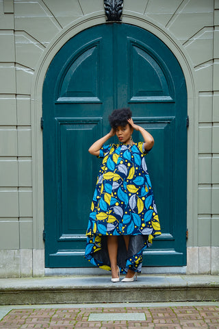 KENYA YELLOW AND BLUE HI LOW DRESS