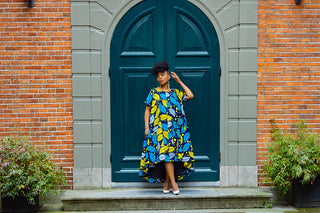 KENYA YELLOW AND BLUE HI LOW DRESS