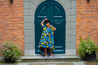KENYA YELLOW AND BLUE HI LOW DRESS