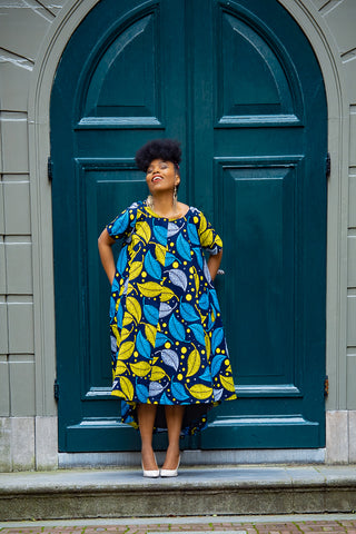 KENYA YELLOW AND BLUE HI LOW DRESS