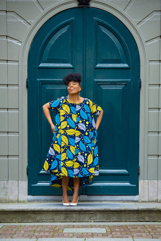 KENYA YELLOW AND BLUE HI LOW DRESS
