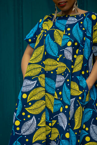 KENYA YELLOW AND BLUE HI LOW DRESS