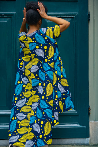 KENYA YELLOW AND BLUE HI LOW DRESS