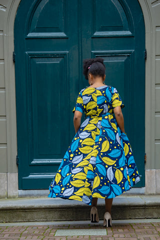KENYA YELLOW AND BLUE HI LOW DRESS
