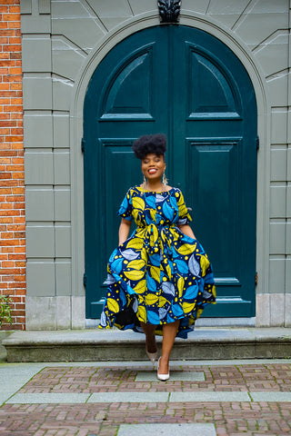 KENYA YELLOW AND BLUE HI LOW DRESS