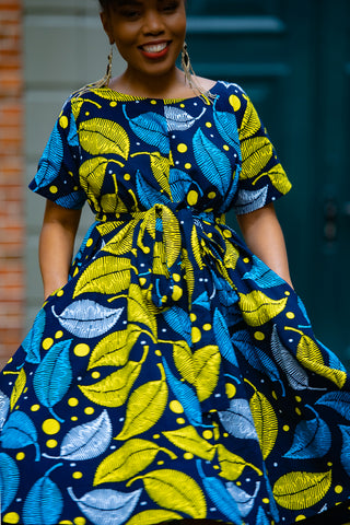 KENYA YELLOW AND BLUE HI LOW DRESS