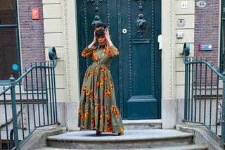 NYLAH KHAKI GREEN AND ORANGE HEADWRAP