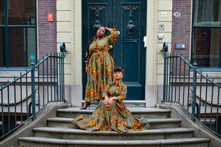 NYLAH KHAKI GREEN AND ORANGE MAXI DRESS