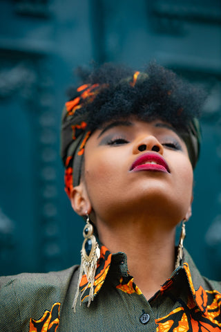 NYLAH KHAKI GREEN AND ORANGE HEADWRAP