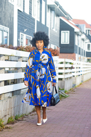 JULIA LONG SLEEVE MIDI BLUE DRESS