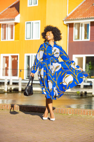 JULIA LONG SLEEVE MIDI BLUE DRESS