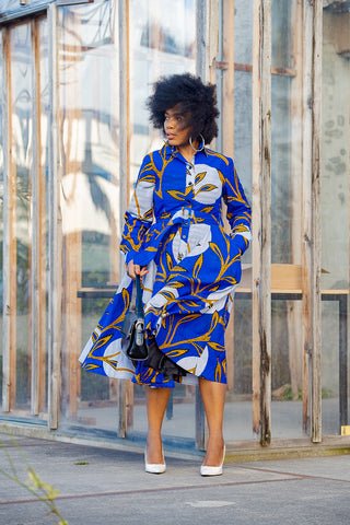 JULIA LONG SLEEVE MIDI BLUE DRESS