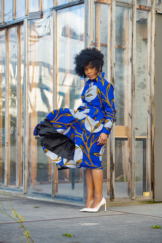 JULIA LONG SLEEVE MIDI BLUE DRESS