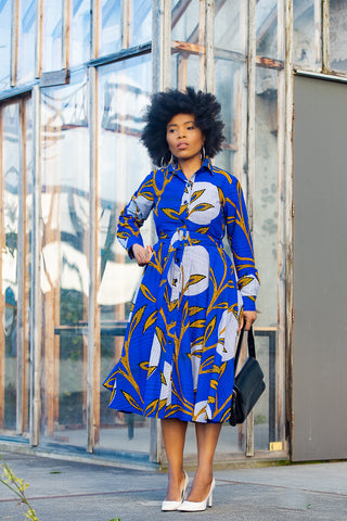 JULIA LONG SLEEVE MIDI BLUE DRESS