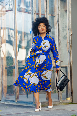 JULIA LONG SLEEVE MIDI BLUE DRESS