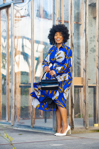 JULIA LONG SLEEVE MIDI BLUE DRESS