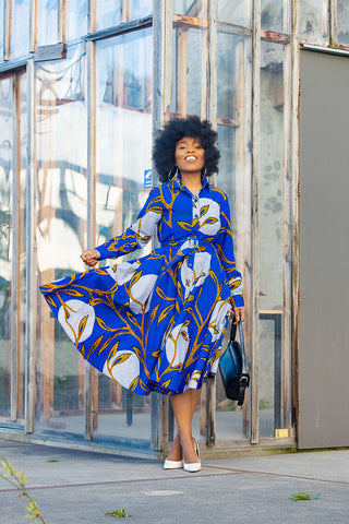 JULIA LONG SLEEVE MIDI BLUE DRESS