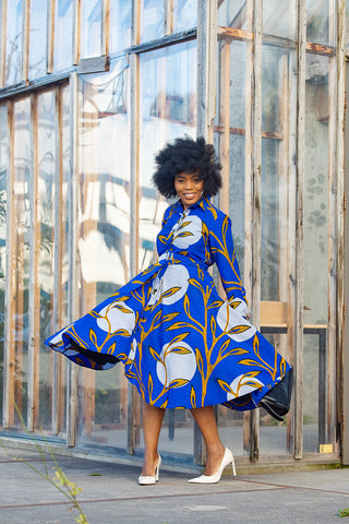 JULIA LONG SLEEVE MIDI BLUE DRESS