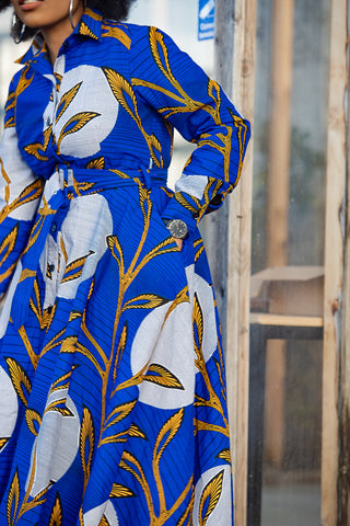 JULIA LONG SLEEVE MIDI BLUE DRESS