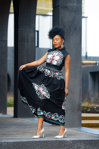 CAIRO BLACK ANKARA MAXI DRESS