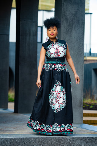 CAIRO BLACK ANKARA MAXI DRESS