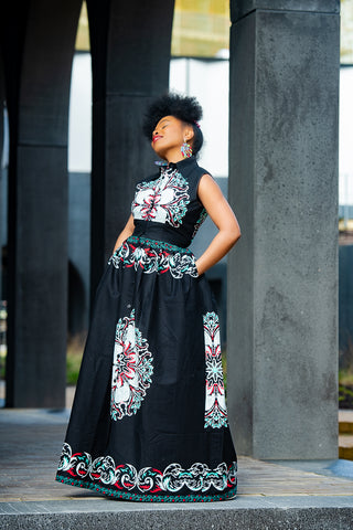 CAIRO BLACK ANKARA MAXI DRESS