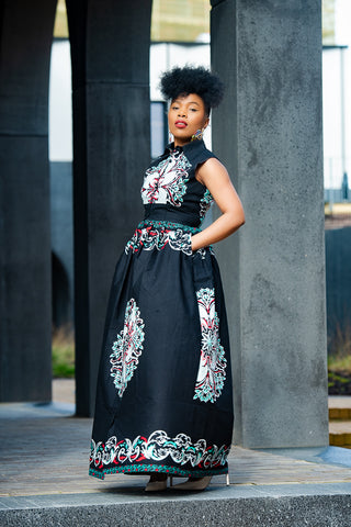 CAIRO BLACK ANKARA MAXI DRESS