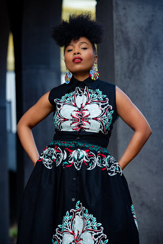 CAIRO BLACK ANKARA MAXI DRESS