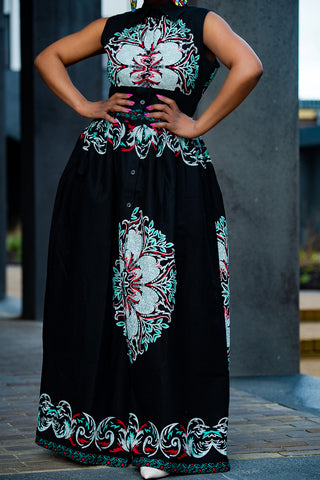 CAIRO BLACK ANKARA MAXI DRESS