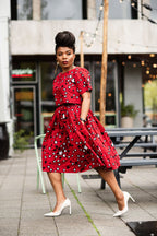 Teju red and white skirt set.