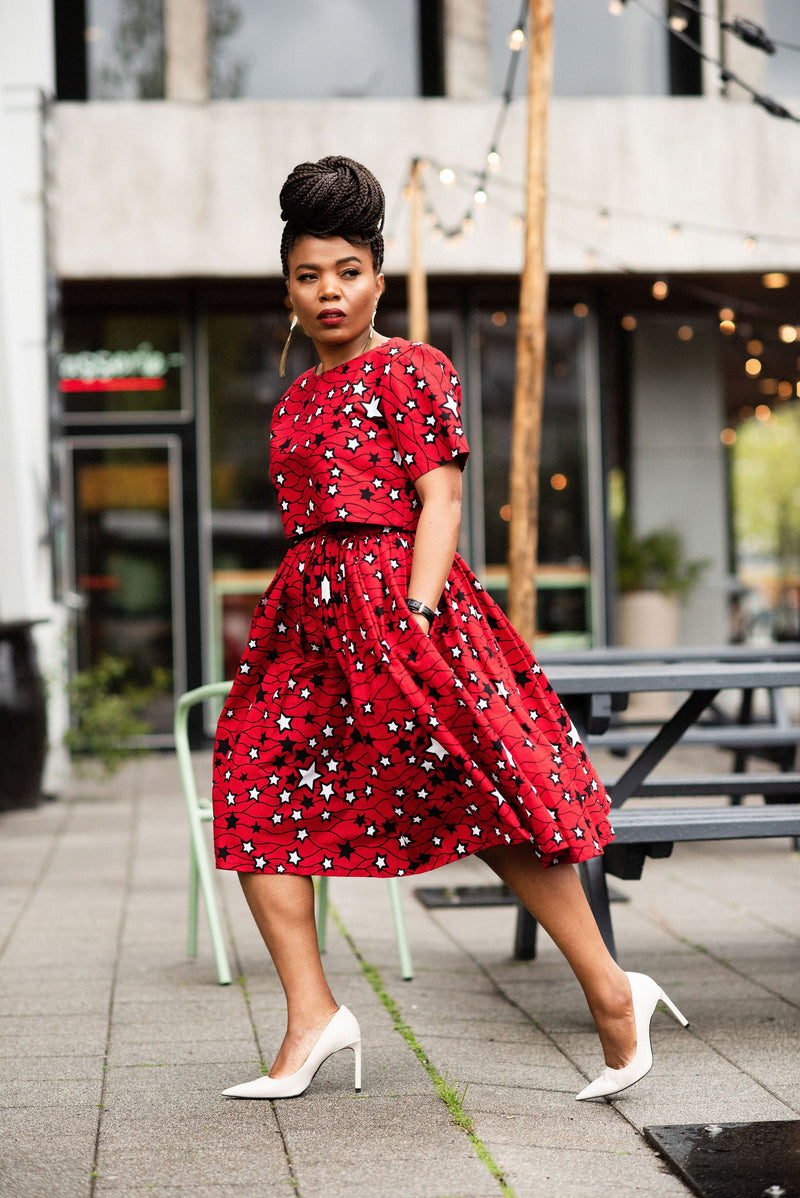 Teju red and white skirt set.