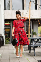 Teju red and white skirt set.