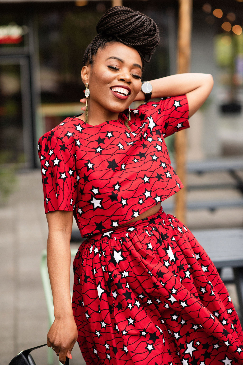 Teju red and white skirt set.