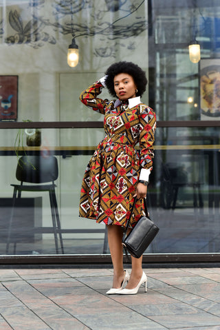 JASMINE COLLARED AFRICAN PRINT DRESS