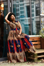 Cairo Brown and Blue Maxi Dress