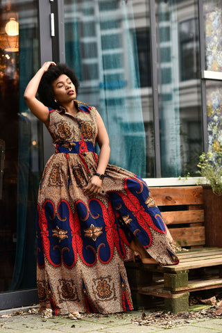 Pre Order Cairo Brown and Blue Maxi Dress