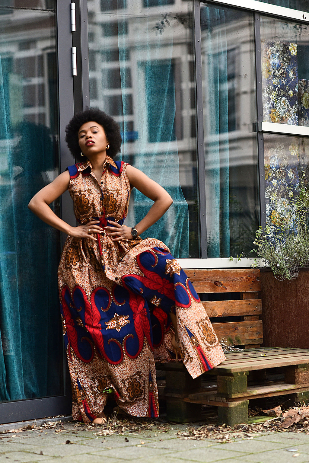 Cairo Brown and Blue Maxi Dress