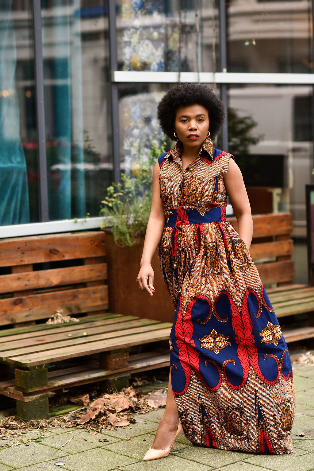 Cairo Brown and Blue Maxi Dress
