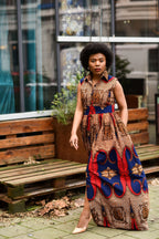 Cairo Brown and Blue Maxi Dress