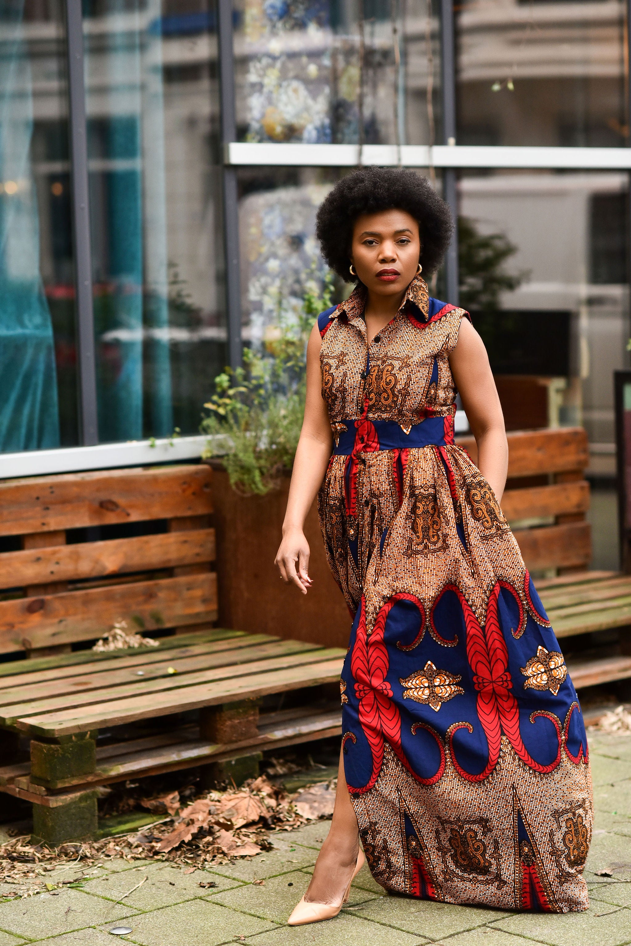 Cairo Brown and Blue Maxi Dress