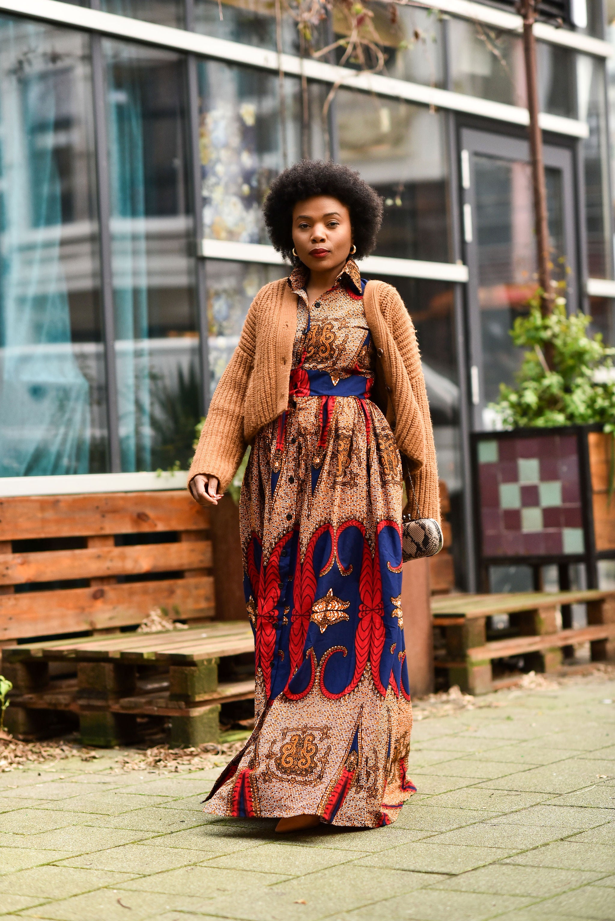 Cairo Brown and Blue Maxi Dress