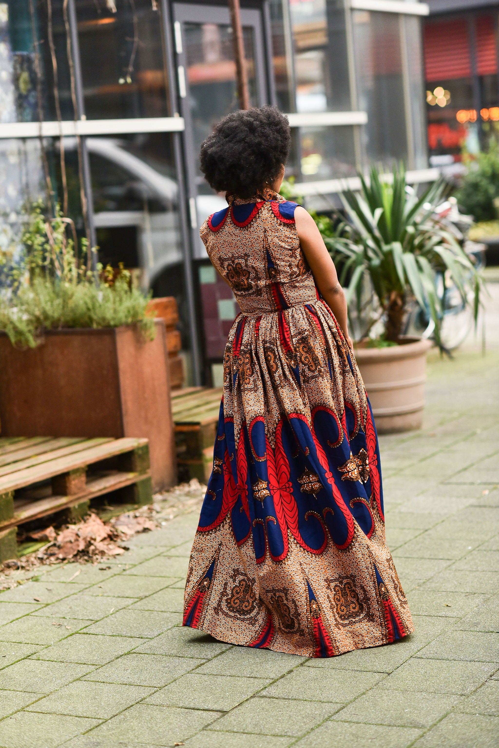 Cairo Brown and Blue Maxi Dress
