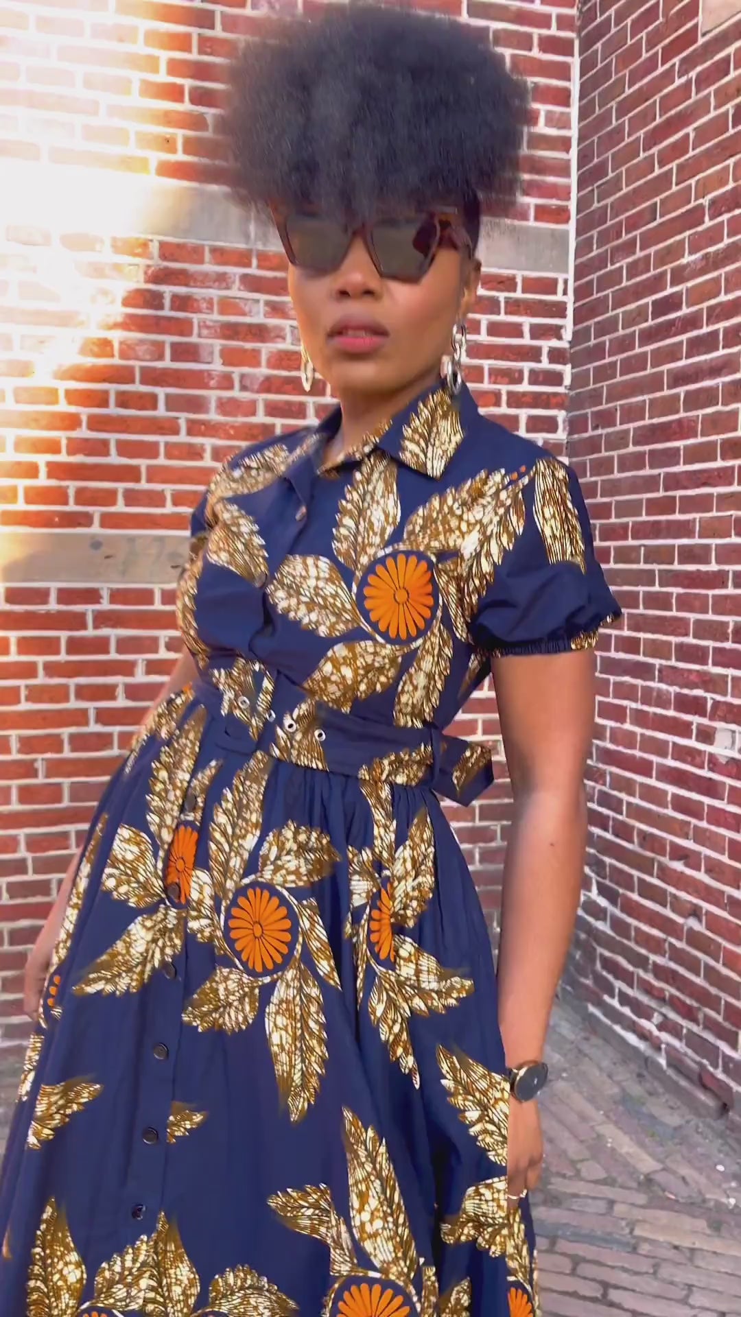 Thandiwe Navy Blue and Brown African Print Dress